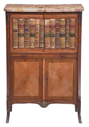 Louis XVI Style Book Spine Mounted and Parquetry Bibliotheque 