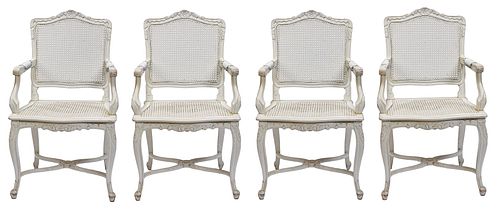 Set of Four French Provincial Style White Lacquered Fauteuils