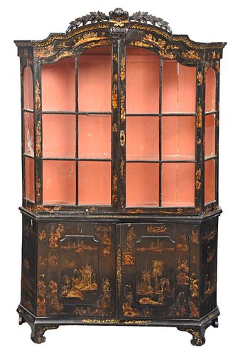 Continental Black Lacquer and Parcel Gilt Chinoiserie Bookcase