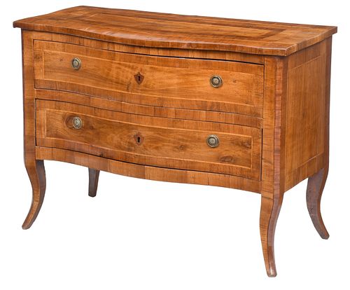 French Provincial Inlaid Walnut Serpentine Chest of Drawers