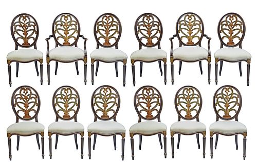 Set of 12 Galimberti Lino Painted and Parcel Gilt Dining Chairs