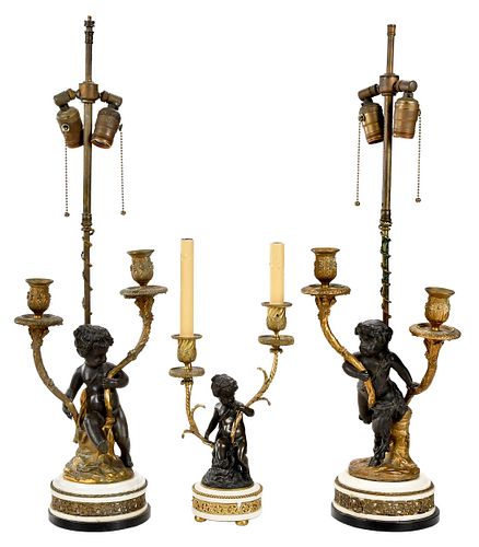Three Gilt Bronze and Marble Figural Lamps