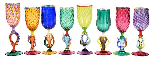 Eight Robert Dane "Tutti Frutti" Glass Goblets