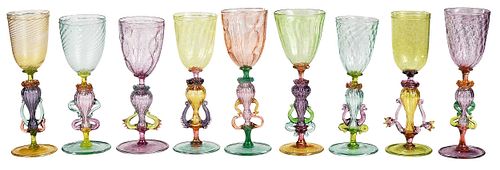 Nine Chuck Vannatta Studio Glass Goblets