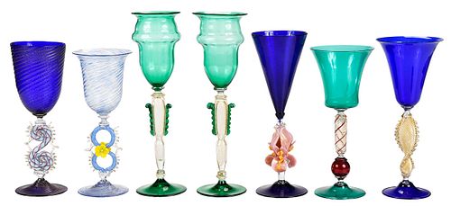 Seven Assorted Pieces Venetian Glass Stemware