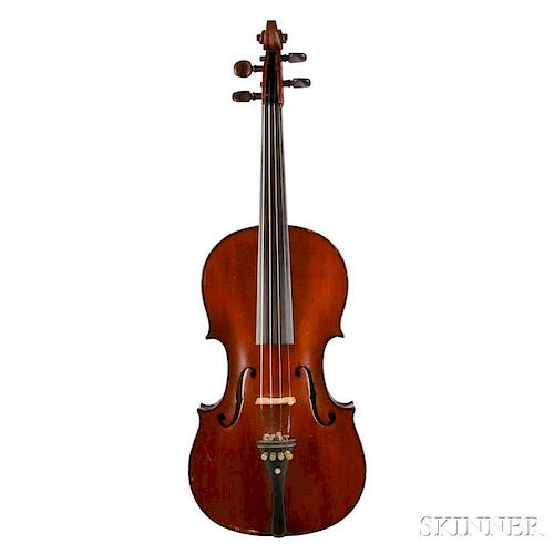 German Violin, labeled Francois Guillmont/Aix la Chapelle, length of back 359 mm, with case.