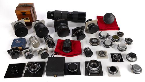 ASSORTED ANTIQUE / VINTAGE GRAFLEX AND OTHER CAMERA LENSES, UNCOUNTED LOT