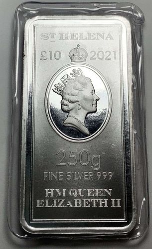 Rare 2021 St. Helena 250g .999 Silver Bar