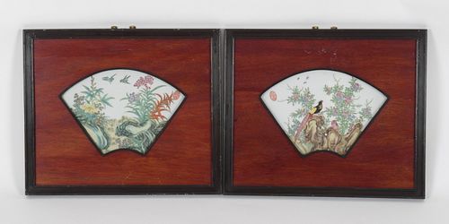 A Pair of Chinese Porcelain Fan Shaped Plaques 