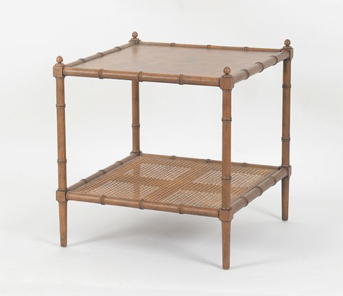 Baker Faux Bamboo Carved and Caned Side Table