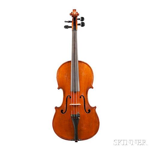 American Violin, unlabeled, bearing the maker's internal brand, length of back 355 mm, with case.