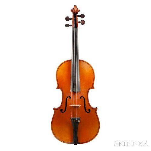 French Violin, labeled Charles Enel/Paris 1920 No. 136, length of back 360 mm, with case.
