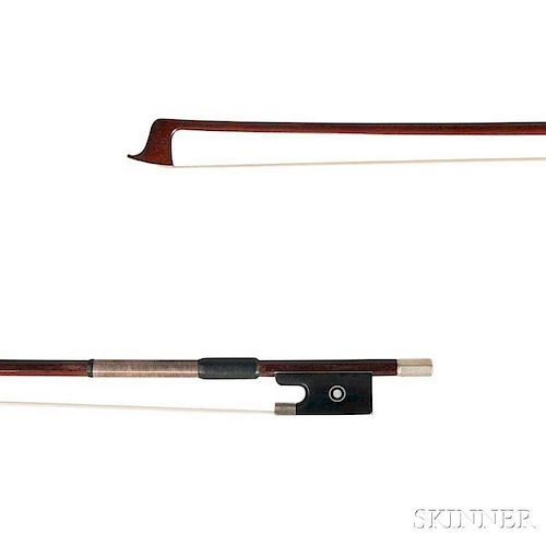 Nickel-mounted Violin Bow, the round stick stamped GUSTAVE BERNARDEL, weight 61.8 grams.
