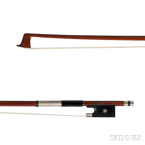 Silver-mounted Violin Bow, the octagonal stick stamped EMILE DUPREE, weight 61.5 grams.