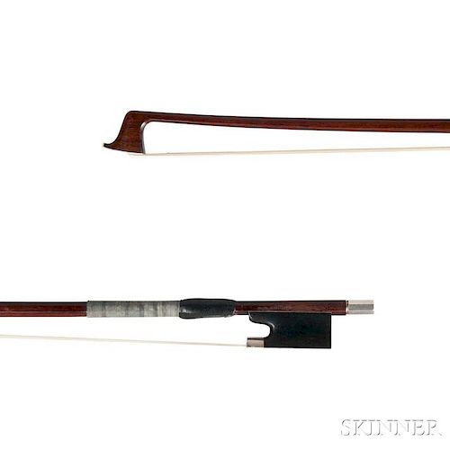 Silver-mounted Violin Bow, the octagonal stick stamped E.W.ZÖPHEL, weight 61.5 grams.