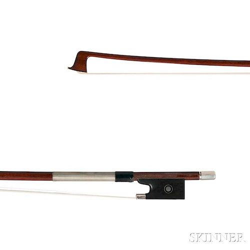 Silver-mounted Violin Bow, the round stick stamped R.ARNOLD STOESS, weight 67.3 grams.