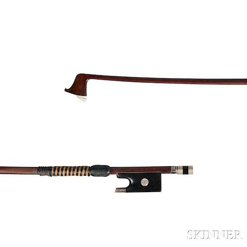 Silver-mounted Violin Bow, the round stick stamped J.TUBBS, weight 51.5 grams, (without hair).