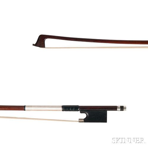 Silver-mounted Violin Bow, Dodd School, the round stick unstamped, weight 61.6 grams, (without tip).