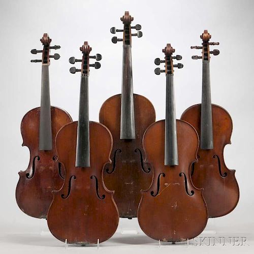 Viola and Four Violins, length of back 394, 363, 362, 360, and 358 mm.