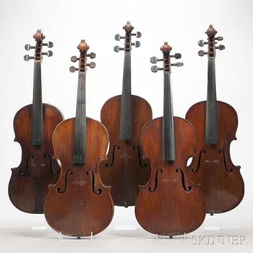 Five Violins, length of back 359, 361, 361, 360, and 358 mm.