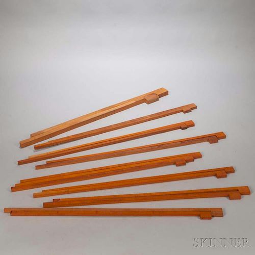 Seventeen Pernambuco Bow Blanks, the carton with bowmaker's notes, weight 8.2 lbs.Provenance: The estate of Randy L. Steenbur