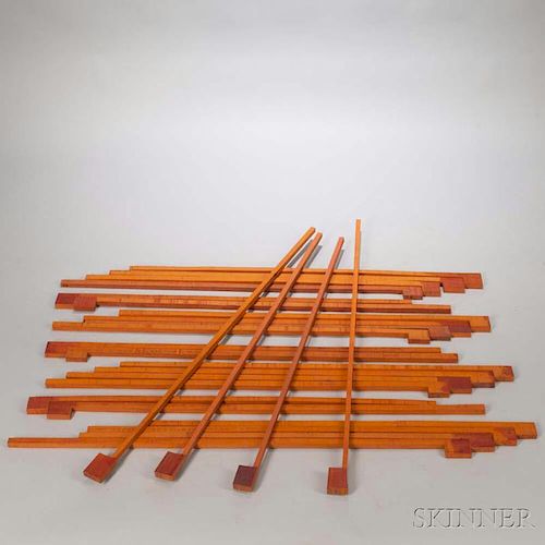 Twenty-six Pernambuco Bow Blanks, the carton with bowmaker's notes, weight 9.4 lbs.Provenance: The estate of Randy L. Steenbu