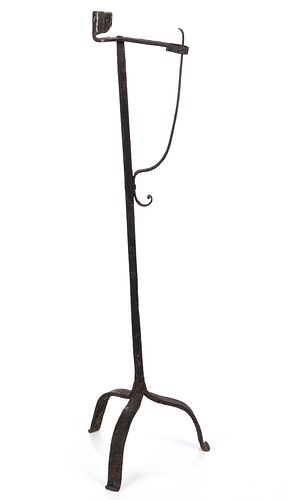 WROUGHT-IRON TABLE-TOP COMBINATION RUSHLIGHT / CANDLE HOLDER