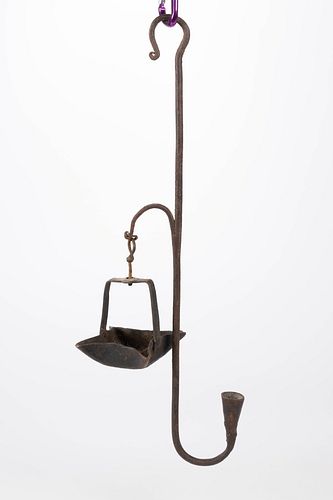 WROUGHT-IRON HANGING COMBINATION PAN GREASE AND CANDLE LAMP