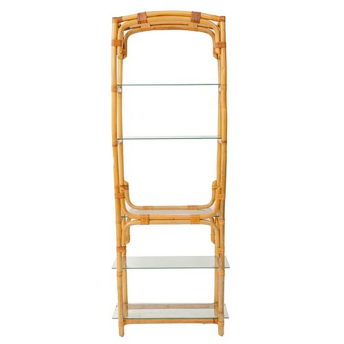 APARADOR BAMBÚ SIGLO XX 5 repisas de vidrio en cubierta rectangular Elaborado en madera tipo bambú