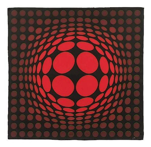 * Victor Vasarely, (French/Hungarian, 1908-1997), Sinlag Red and Green on Black together with Frank Gallo made original mold