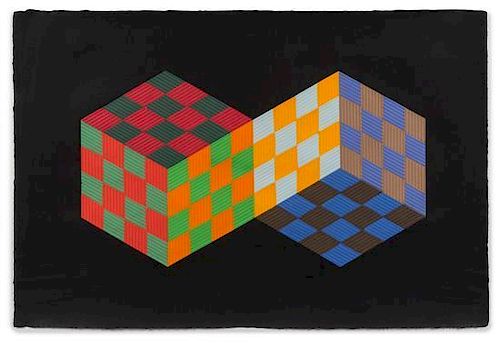 * Victor Vasarely, (French/Hungarian, 1908-1997), Untitled together with two color paper templates and a black and white myla