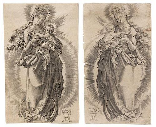 Albrecht Durer, (German, 1471-1528), Virgin on a Crescent with a Starry Crown 1508 (accompanied by an additional engraving af