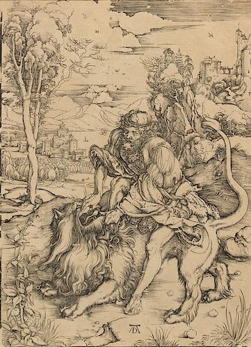 Albrecht Durer, (German, 1471–1528), Samson Rending the Lion, c. 1497–98