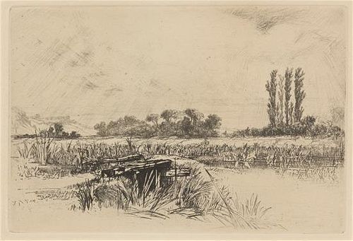 Seymour Haden, (British, 1818-1910), Kensington Gardens II, 1860 and A Water Meadow, 1859 (a pair of works)