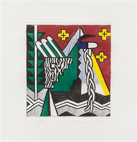 Roy Lichtenstein, (American, 1923 - 1997), Two Figures with Teepee, (from American Indian Theme), 1980