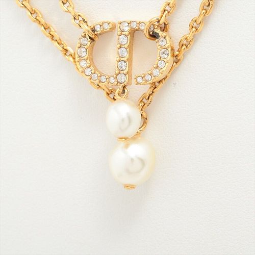 DIOR PETIT CD GOLD PLATED RHINESTONE FAUX PEARL NECKLACE