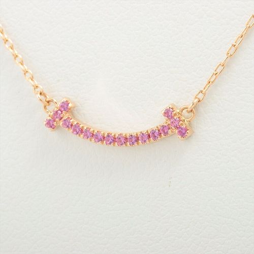 TIFFANY & CO. T SMILE MICRO PINK SAPPHIRE 18K ROSE GOLD NECKLACE
