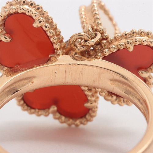 VAN CLEEF & ARPELS SWEET ALHAMBRA F-YAGE CARNELIAN DIAMOND 18K ROSE GOLD RING