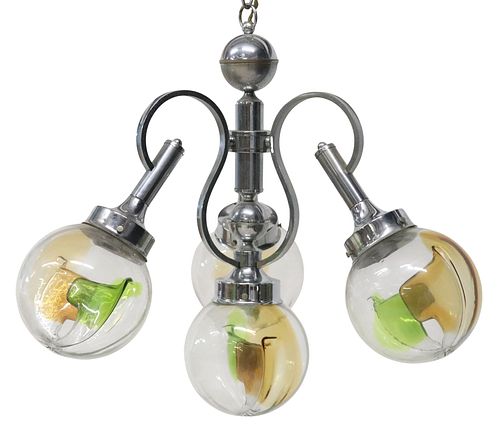 ITALIAN MODERN CHROME & MURANO GLASS FOUR-LIGHT CHANDELIER