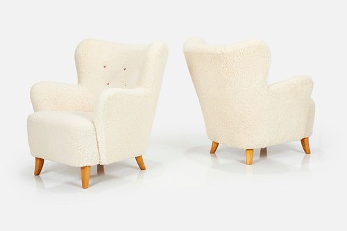 Swedish, Sheepskin Lounge Chairs (2)