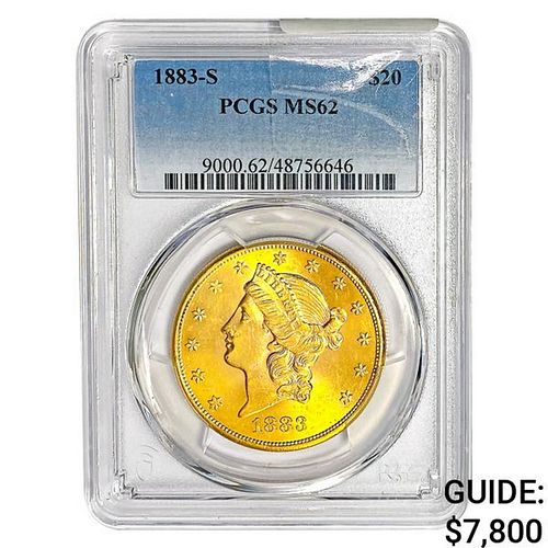 1883-S $20 Gold Double Eagle PCGS MS62