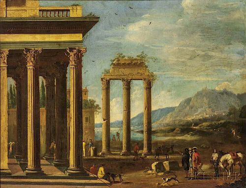 Attributed to Viviano Codazzi (1604-1670)      Capriccio with Figures and Dogs