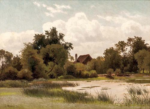 Julius Monien (German, 1842-1897)      House Beyond the Marsh