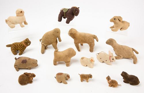 Sixteen Folk Art Stuffed Animals