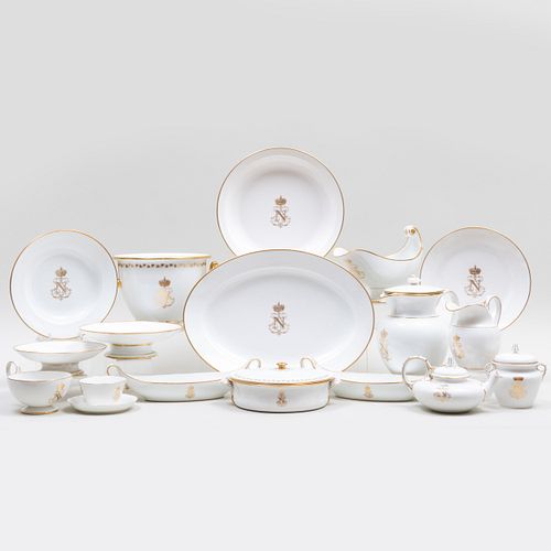 Assembled Sevres Napoleonic Gilt Decorated Porcelain Part Table Service