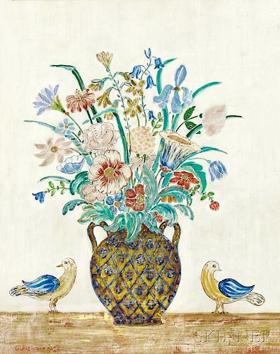 Charles E. Prendergast (American, 1863-1948)      Untitled (Vase with Flowers and Birds)