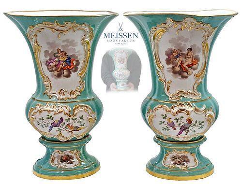 Pair Of Large 19th C. German Meissen Vases