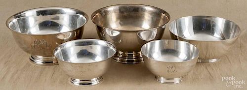 Five sterling silver bowls, early 20th c., of various makers, largest - 4 7/8'' h., 8 7/8'' dia.