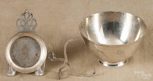 Tiffany & Co. sterling silver bowl, 2 5/8'' h., 4 3/4'' dia., together with a miniature porringer