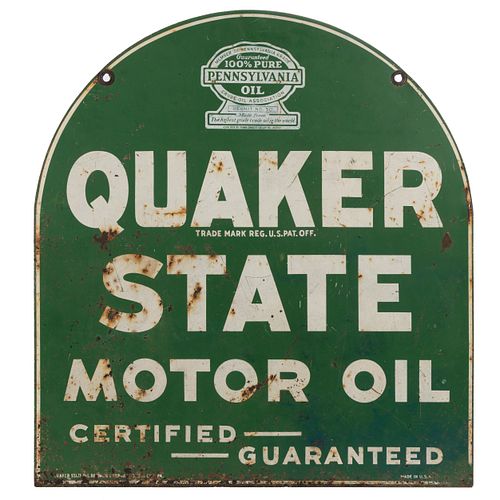 QUAKER STATE MOTOR OIL PORCELAIN TOMBSTONE SIGN